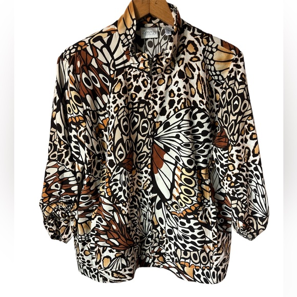 Z Energy by Chicos graphic Animal Print & Butterflies Women's Jacket size 2 - Picture 1 of 9
